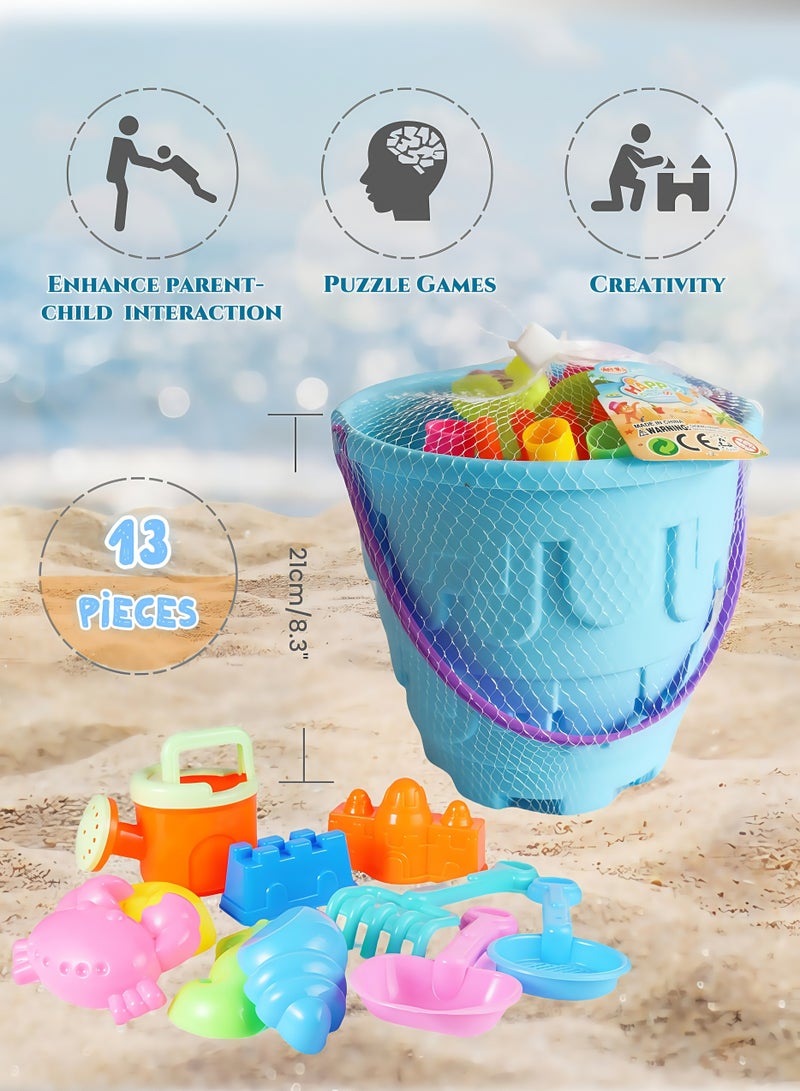13 Pieces Children's Beach Sand Toys Set with Mesh Bag,Large Sand Shovel,  Beach Castle Bucket,Sand Digging Tools, Colorful, Durable, for Family Beach Vacations, Playing in the Sand in the Park,Kid's Bathing and Splashing, Summer Outdoor Activities,for Toddlers Kids Boys Girls Baby(Blue) - Image 4