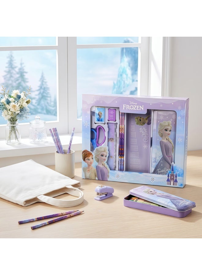 Disney Frozen Stationery Gift Box for Kids, 7 In 1 All-in-One Frozen School Supply Kit with Multi-Function Metal Pencil Case, Elsa Stationery Present for Boys Girls Back to School Eid Ramadan Classroom Mosque Craft Use - Image 3
