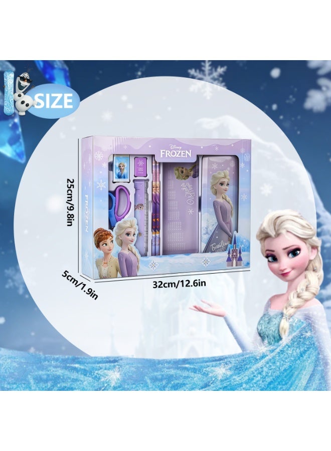 Disney Frozen Stationery Gift Box for Kids, 7 In 1 All-in-One Frozen School Supply Kit with Multi-Function Metal Pencil Case, Elsa Stationery Present for Boys Girls Back to School Eid Ramadan Classroom Mosque Craft Use - Image 2