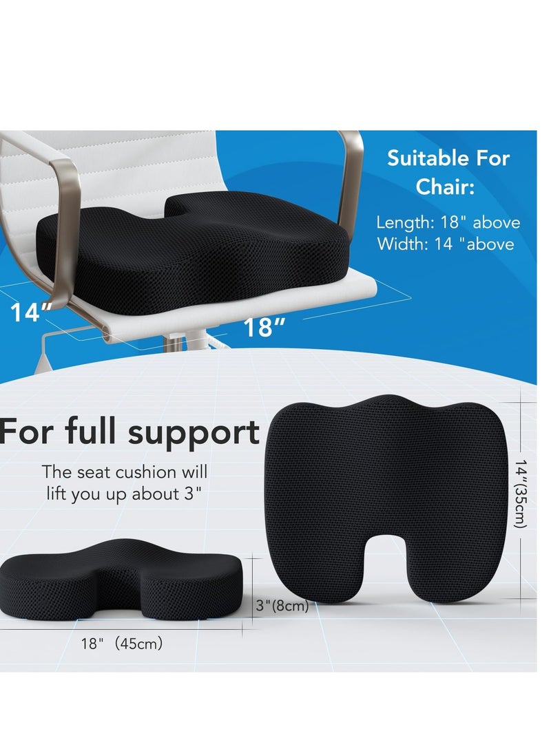 MLADEN Memory Foam Seat Cushion and Lumbar Support Pillow for Office Chair Car Wheelchair with Adjustable Strap 3D Washable Cover Pain Relief for Sciatica Lower Back Tailbone Comfort Cushion for Daily Use - Image 2