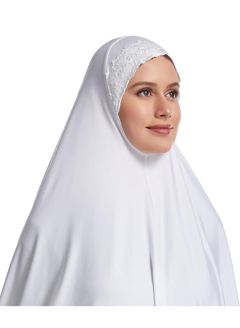 KASTWAVE حجاب نسائي مسلم مقاس كبير من الدانتيل الناعم وشاح حجاب طويل خفيف الوزن بلون سادة (أبيض) - Image 3