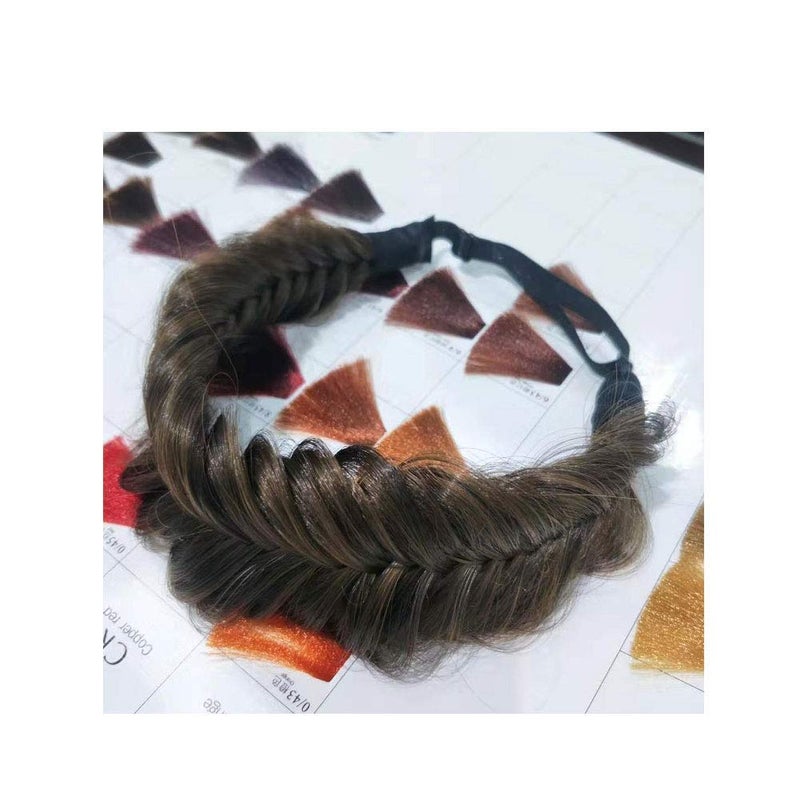 TOECWEGR Wide Fishtail 9 Strands Synthetic Hair Braided Headband Thick FluffyElastic Shape Ladies Beauty accessory Headband Black brown