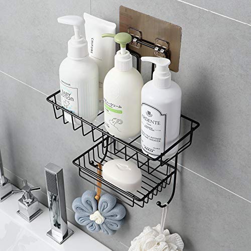 Infinite Deals Infinite Deals QualityShoppe 2 Layer Multipurpose Kitchen Bathroom Shelf Wall Holder Storage Rack Strong Magic Sticker Shower Rack Shelf with 2 Hook  - Image 2