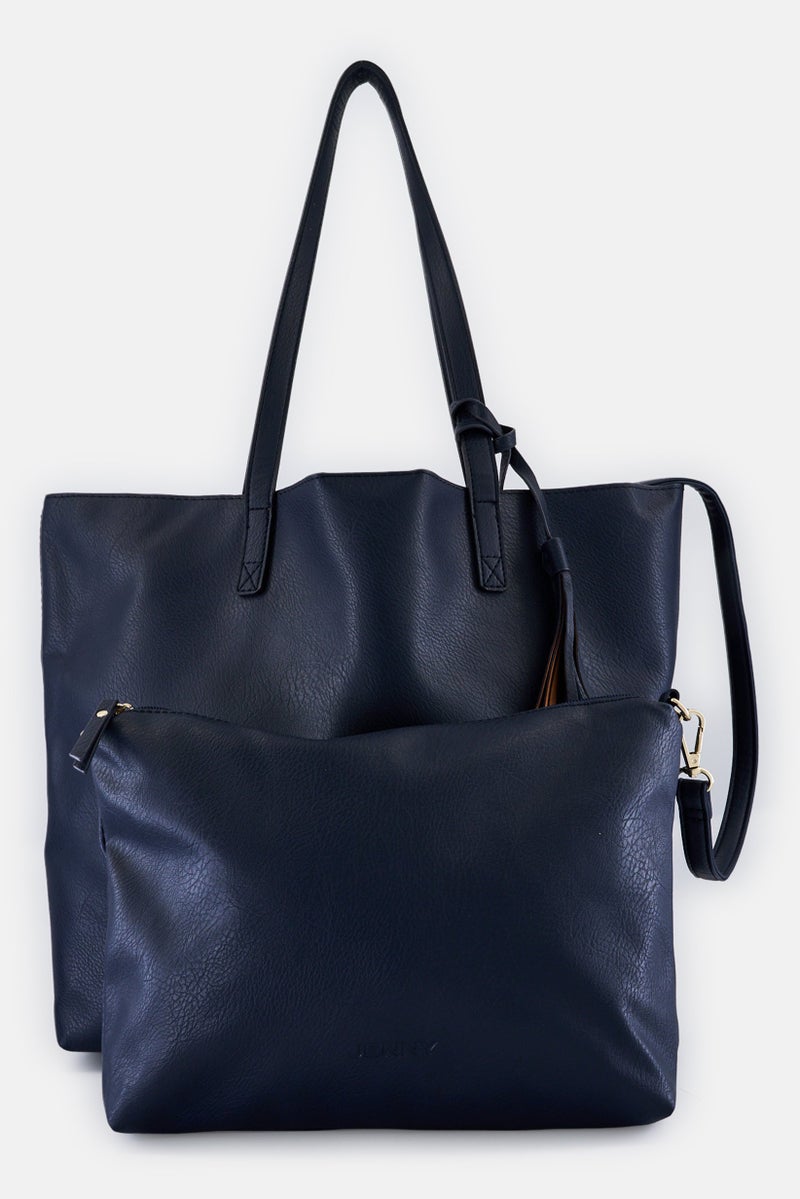 Jenny Women 2 Pcs Brand Logo Tote Bag With Crossbody Bag, Dark Navy - Image 1