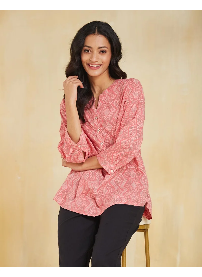 فاب انديا Pink Cotton Hand Block Printed Tunic