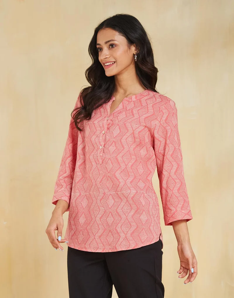Fabindia Pink Cotton Hand Block Printed Tunic