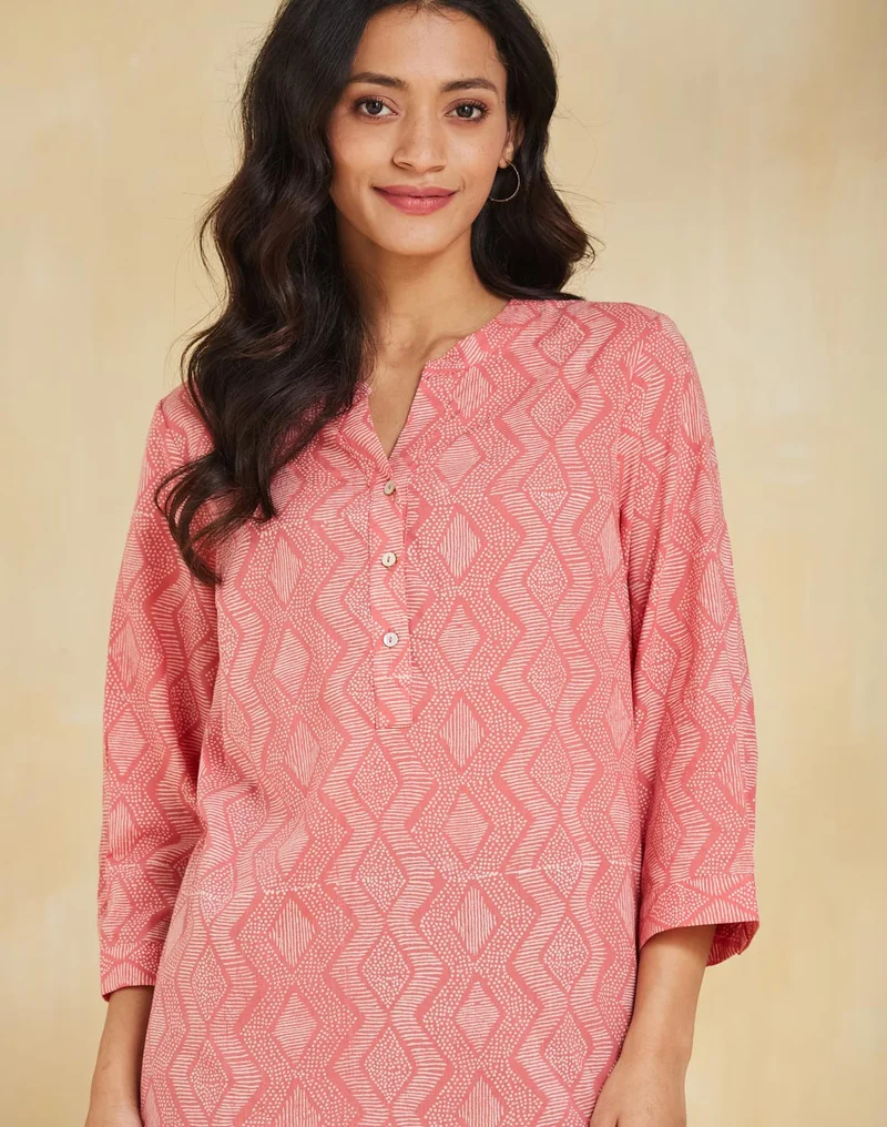 Fabindia Pink Cotton Hand Block Printed Tunic