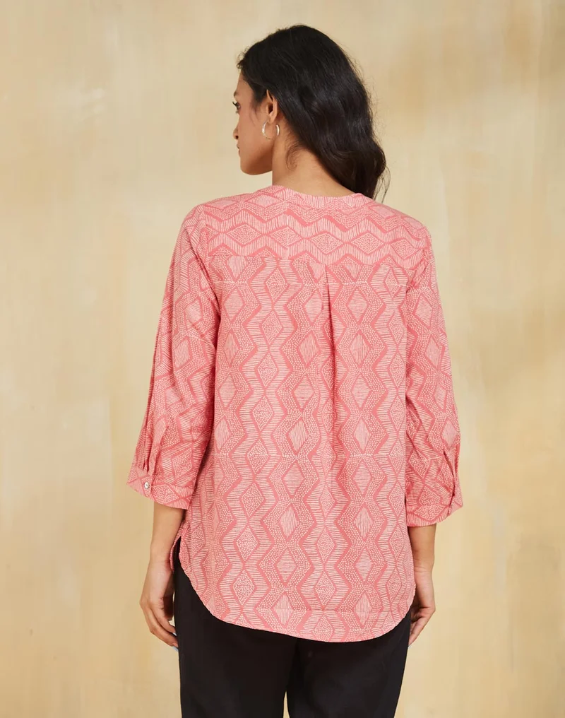 Fabindia Pink Cotton Hand Block Printed Tunic
