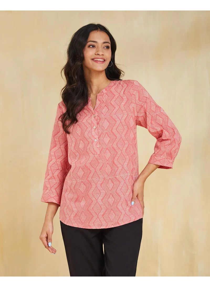 فاب انديا Pink Cotton Hand Block Printed Tunic