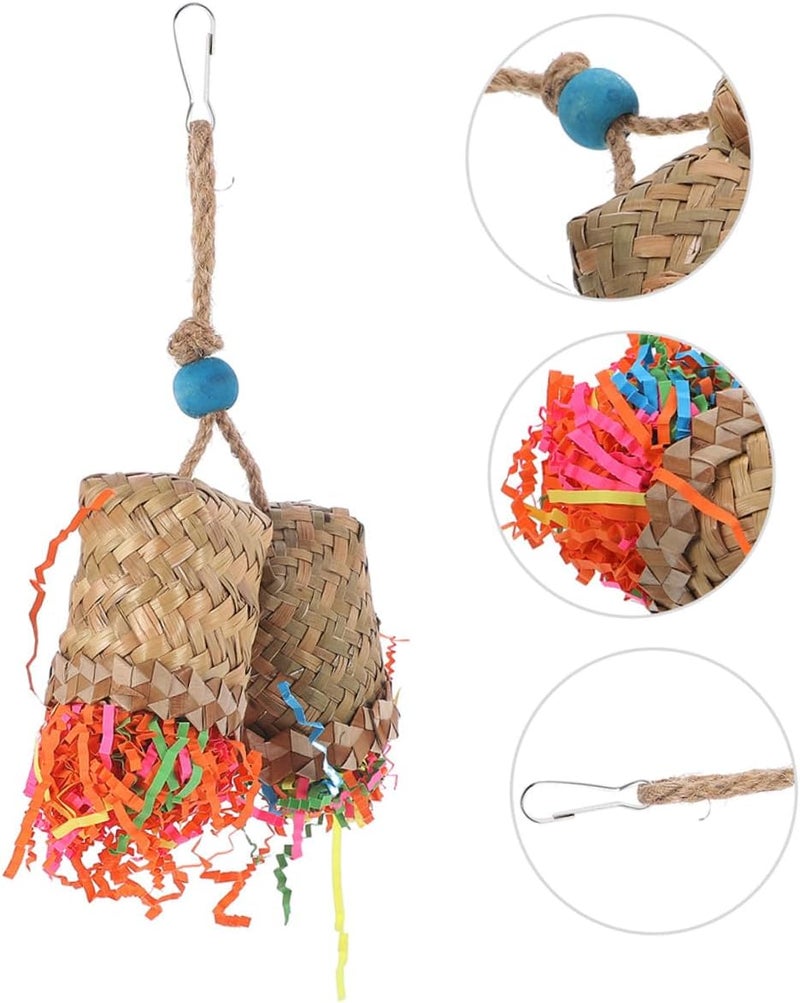 2pcs Parrot Foraging Hanging Natural Palm Leaf Shredding Chew Cage Accessory Bright Color Safe Bird Entertainment for Parrots 2pcs - Image 2