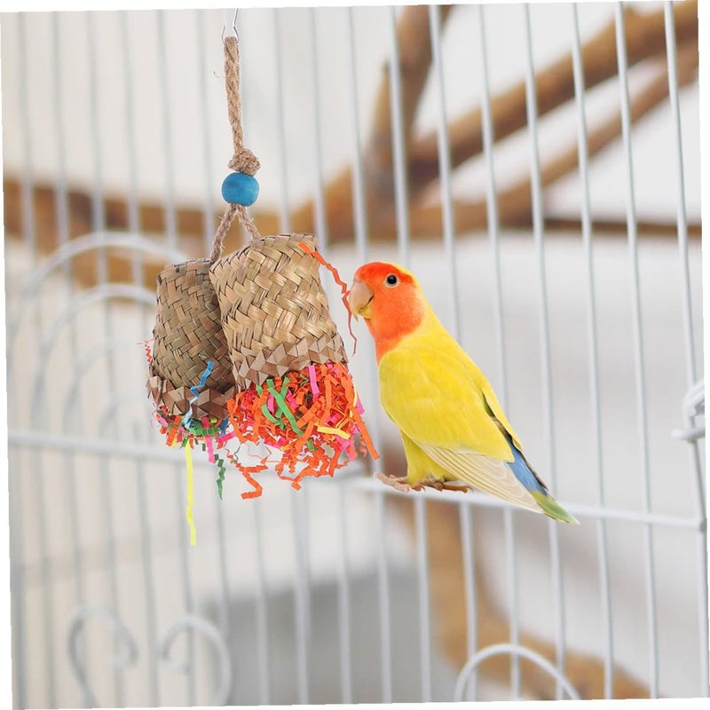 2pcs Parrot Foraging Hanging Natural Palm Leaf Shredding Chew Cage Accessory Bright Color Safe Bird Entertainment for Parrots 2pcs - Image 3