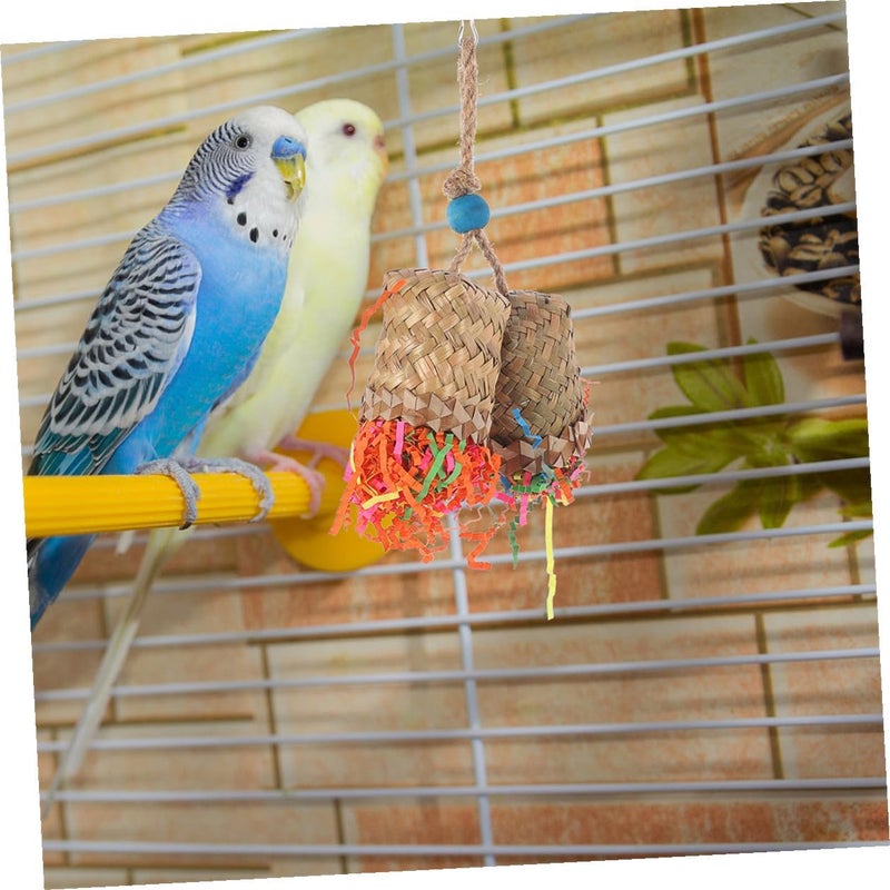 2pcs Parrot Foraging Hanging Natural Palm Leaf Shredding Chew Cage Accessory Bright Color Safe Bird Entertainment for Parrots 2pcs - Image 4