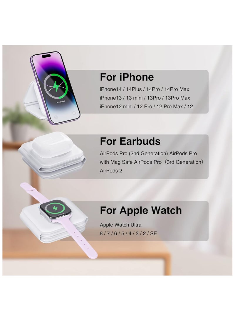 توتو شاحن لاسلكي 3 في 1 من TOTU، محور شحن مغناطيسي قابل للطي لسلسلة iPhone 14/13/12، وAirPods 3/2/Pro، وiWatch - شاحن سفر لأجهزة متعددة (أبيض)  - Image 2