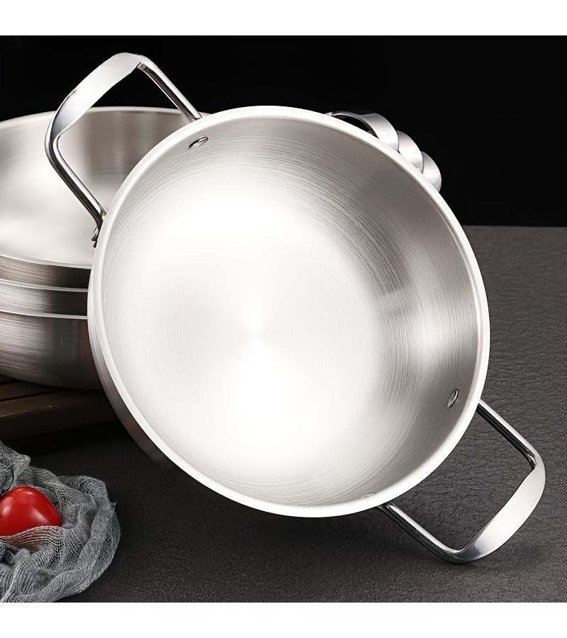 A Silvery Stainless Steel Stock Pot With Dual Handles Non Stick Frying Pan And Instant Noodle Pot Suitable For Cooking Pizza Hot Pot And Stir Frying Dishwasher Safe And Compatible With All Stovetops Durable Cookware For Soup Ramen And Seafood - Image 1