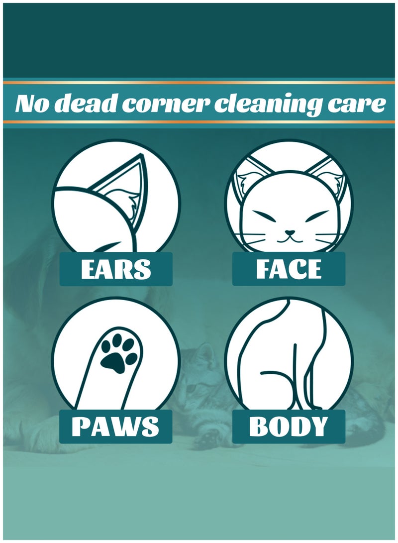 ييبونغ مناديل استحمام سميكة للغاية للحيوانات الأليفة للكلاب والقطط، قفازات تنظيف وتزيين للتحكم في الروائح، مناديل قفازات مغذية للفرو للعناية اليومية والسفر، لا تحتاج إلى شطف، بدون رائحة، 10 قطع - Image 4