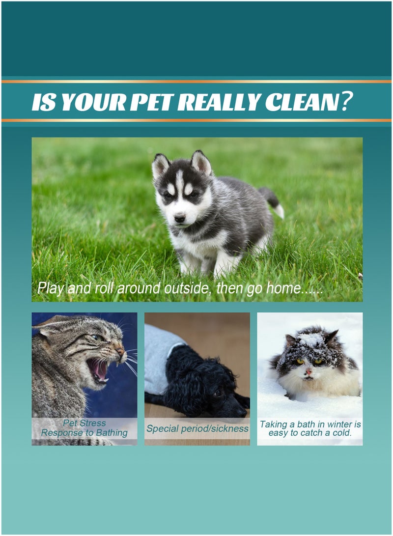 ييبونغ مناديل استحمام سميكة للغاية للحيوانات الأليفة للكلاب والقطط، قفازات تنظيف وتزيين للتحكم في الروائح، مناديل قفازات مغذية للفرو للعناية اليومية والسفر، لا تحتاج إلى شطف، بدون رائحة، 10 قطع - Image 2