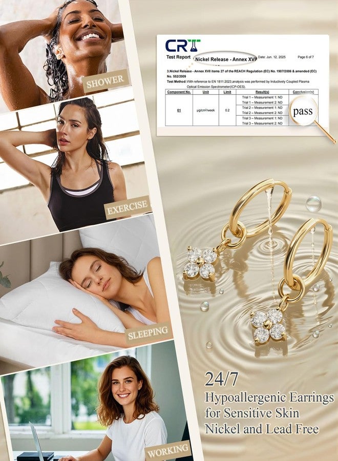 Jstyle Small Gold Stud Hoop Earrings for Women 14K Gold Hypoallergenic Surgical Steel Earrings for Sensitive Ears Trendy Flat Back Cartilage Earring Stacks with Charms for Multiple Piercing Jewelry - Image 4