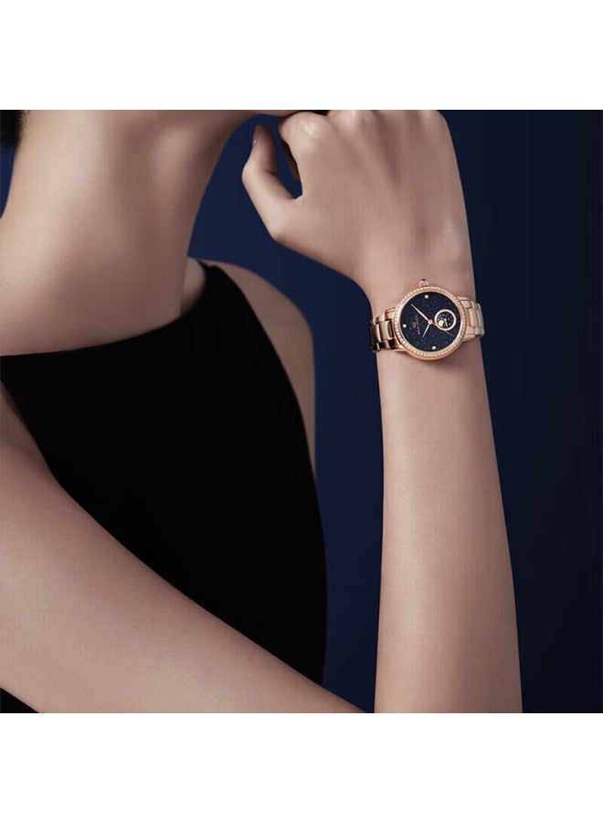Seagull Ladies' Automatic Mechanical Watch, Moonphase Sand Gold Dial Women's Watch, Birthday Gift For Women, Steel Strap 1137l - Image 1