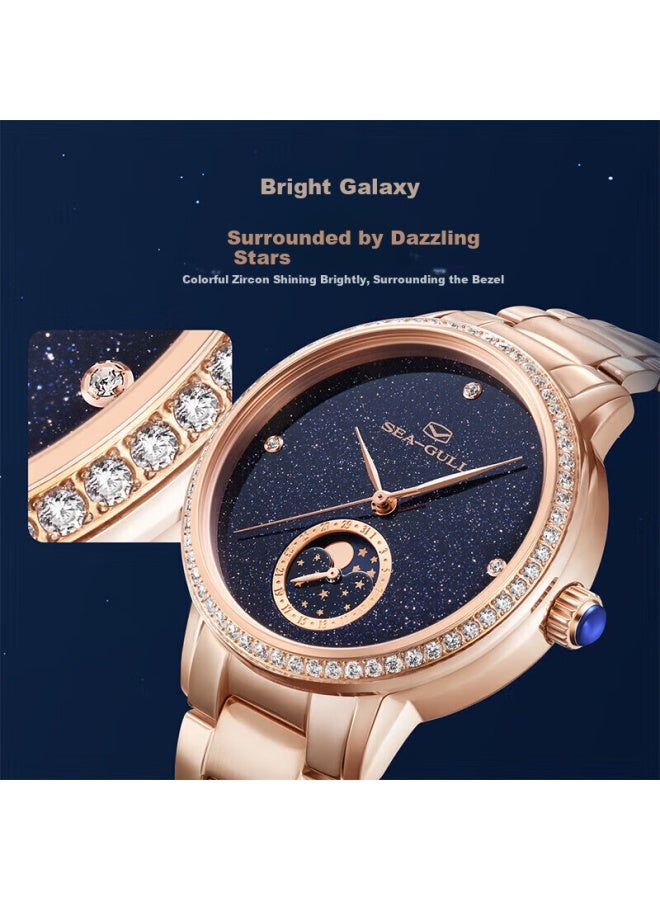 Seagull Ladies' Automatic Mechanical Watch, Moonphase Sand Gold Dial Women's Watch, Birthday Gift For Women, Steel Strap 1137l - Image 2