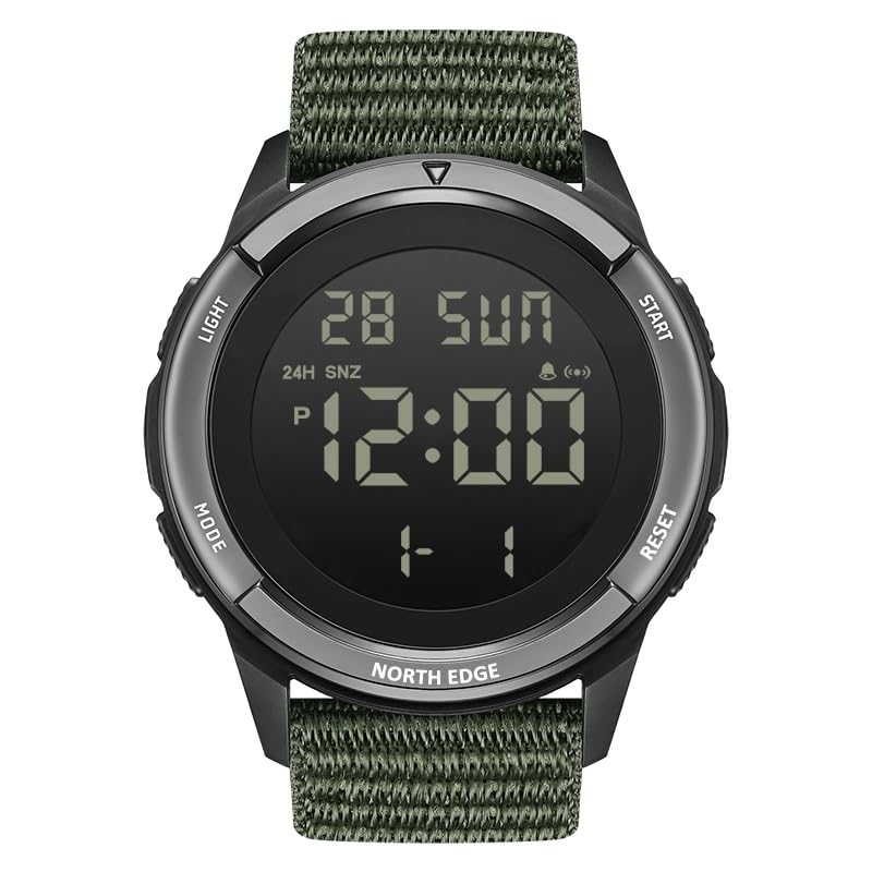 North Edge TERRAX Outdoor Adventure Ready Watch – Military Grade Glow Digital Watch with 5ATM Water Resistance, Lightweight, Stopwatch, Dual Time, Countdown Timer & Alarm for Hiking Travel Camping (Green) - Image 2