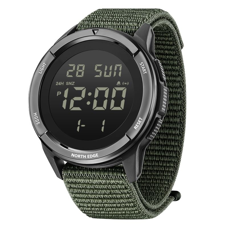 North Edge TERRAX Outdoor Adventure Ready Watch – Military Grade Glow Digital Watch with 5ATM Water Resistance, Lightweight, Stopwatch, Dual Time, Countdown Timer & Alarm for Hiking Travel Camping (Green) - Image 1