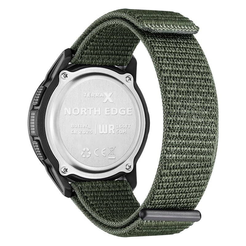 North Edge TERRAX Outdoor Adventure Ready Watch – Military Grade Glow Digital Watch with 5ATM Water Resistance, Lightweight, Stopwatch, Dual Time, Countdown Timer & Alarm for Hiking Travel Camping (Green) - Image 3