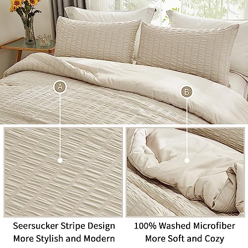 AveLom Beige Seersucker Full Comforter Set (80x90 inches), 3 Pieces-100% Soft Washed Microfiber Lightweight Comforter with 2 Pillowcases, All Season Down Alternative Comforter Set for Bedding - Image 4