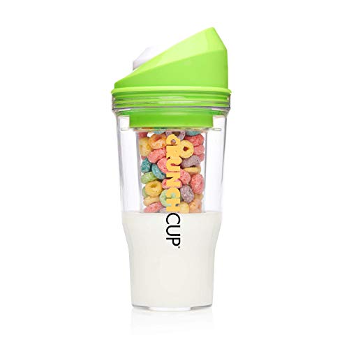 CRUNCHCUP XL - Portable Plastic Cereal Cups for Breakfast On the Go, To Go Cereal and Milk Container for your favorite Breakfast Cereals, No Spoon or Bowl Required (Green) - Image 1