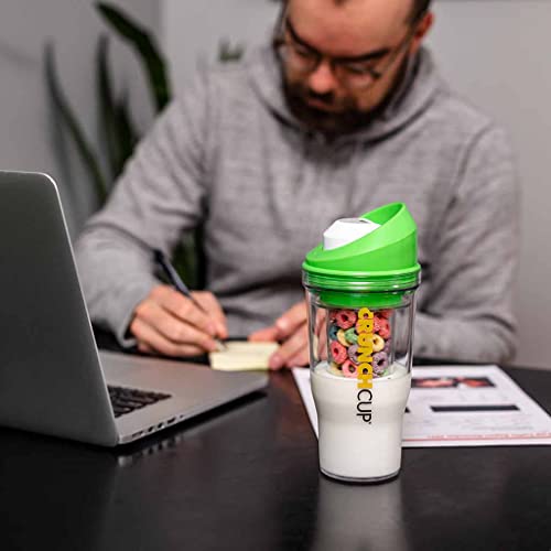 CRUNCHCUP XL - Portable Plastic Cereal Cups for Breakfast On the Go, To Go Cereal and Milk Container for your favorite Breakfast Cereals, No Spoon or Bowl Required (Green) - Image 4