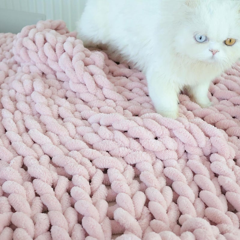Maetoow Chenille Chunky Knit Blanket Throw （82×86 Inch）, Handmade Warm & Cozy Blanket Couch, Bed, Home Decor, Soft Breathable Fleece Banket, Christmas Thick and Giant Yarn Throws, Light Pink - Image 1
