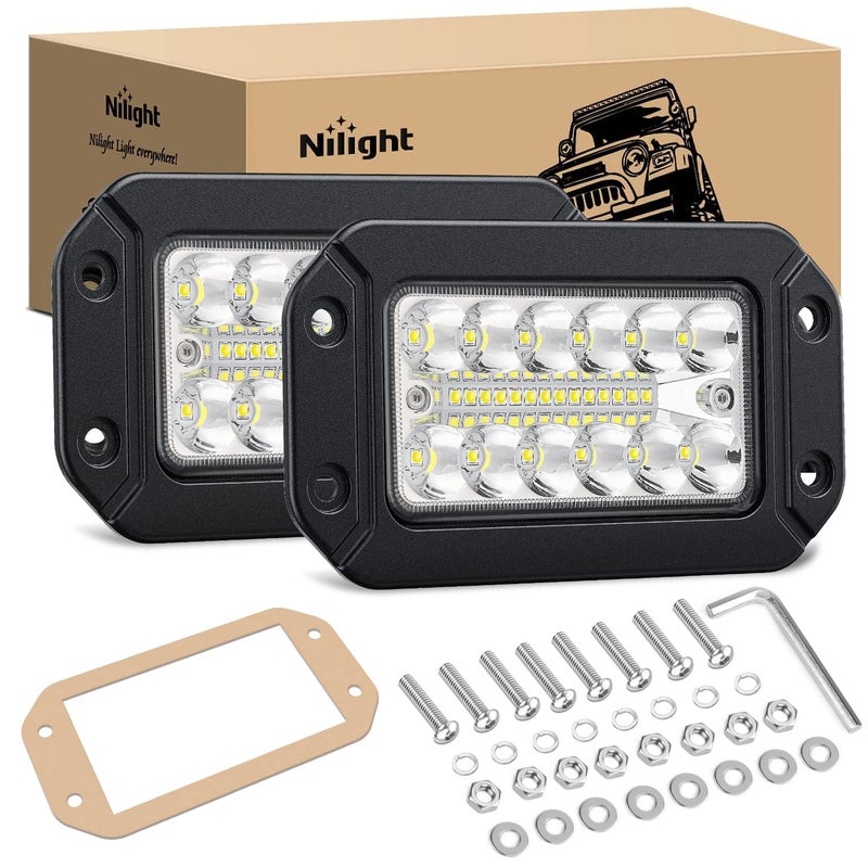 Nilight Flush Mount LED Light Pods 2PCS 6 Inch 39W Upgraded Spot Flood Combo Beam Driving Work Lighting Backup Reverse Grill Mount Lights for Offroad Truck Tractor SUV ATV UTV Golf Cart Boats