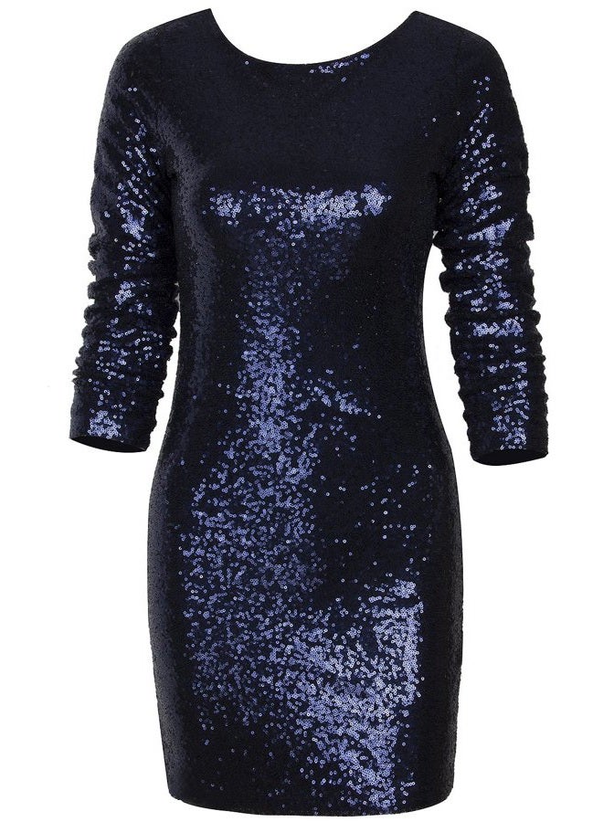 Vijiv Women's Sparkle Glitzy Glam Sequin Long Sleeve Flapper Party Club Dress, Multicolor Navy, L - Image 1