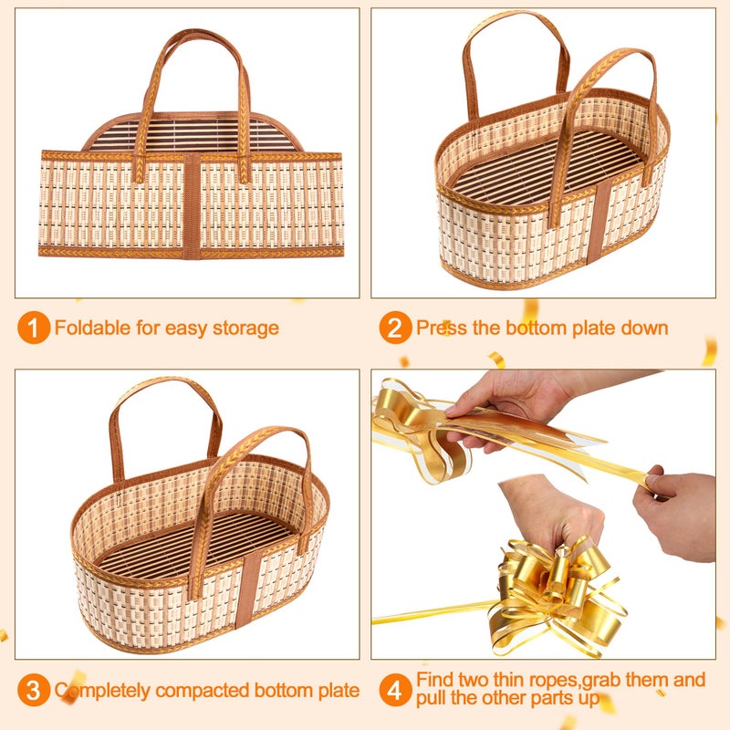 Orchidleaf Bamboo Baskets for Gifts Empty, Large Woven Gift Basket Empty - Empty Gift Baskets to Fill, Foldable Gift Basket with Handle for Mother's Day, Birthday, Housewarming, Christmas (1 Set) - Image 4