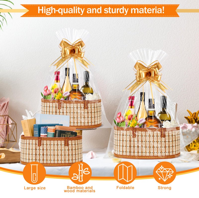 Orchidleaf Bamboo Baskets for Gifts Empty, Large Woven Gift Basket Empty - Empty Gift Baskets to Fill, Foldable Gift Basket with Handle for Mother's Day, Birthday, Housewarming, Christmas (1 Set) - Image 2