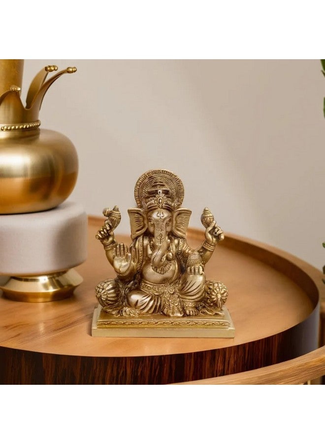 Kartique Brass Ganesh Bhagwan Idol Ganesha Statue Ganpati Murti for Home Entrance Decor Diwali Gift Ganesha with Large Ear Height 5 Inch Gold Color - Image 1