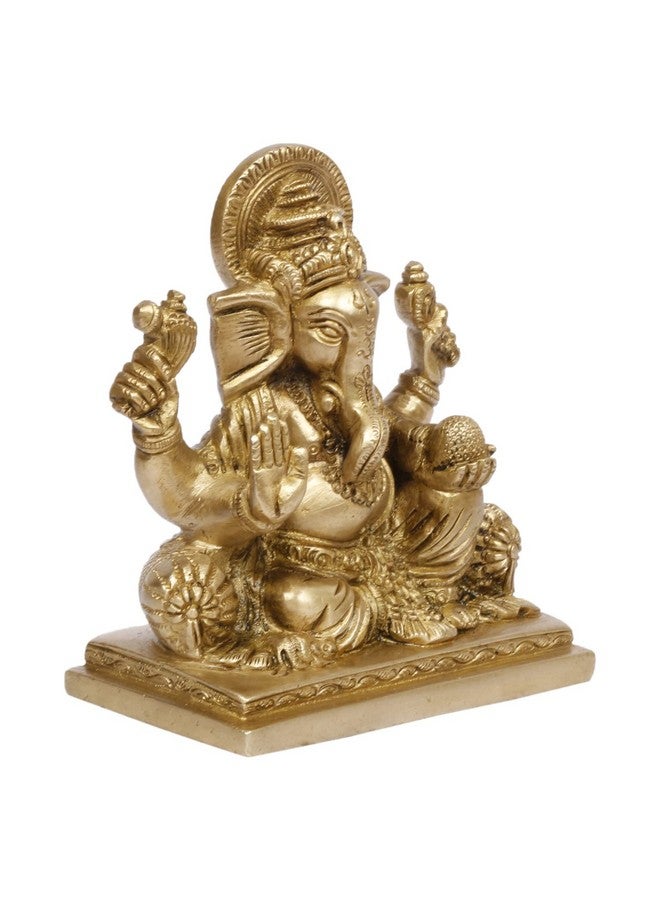 Kartique Brass Ganesh Bhagwan Idol Ganesha Statue Ganpati Murti for Home Entrance Decor Diwali Gift Ganesha with Large Ear Height 5 Inch Gold Color - Image 3