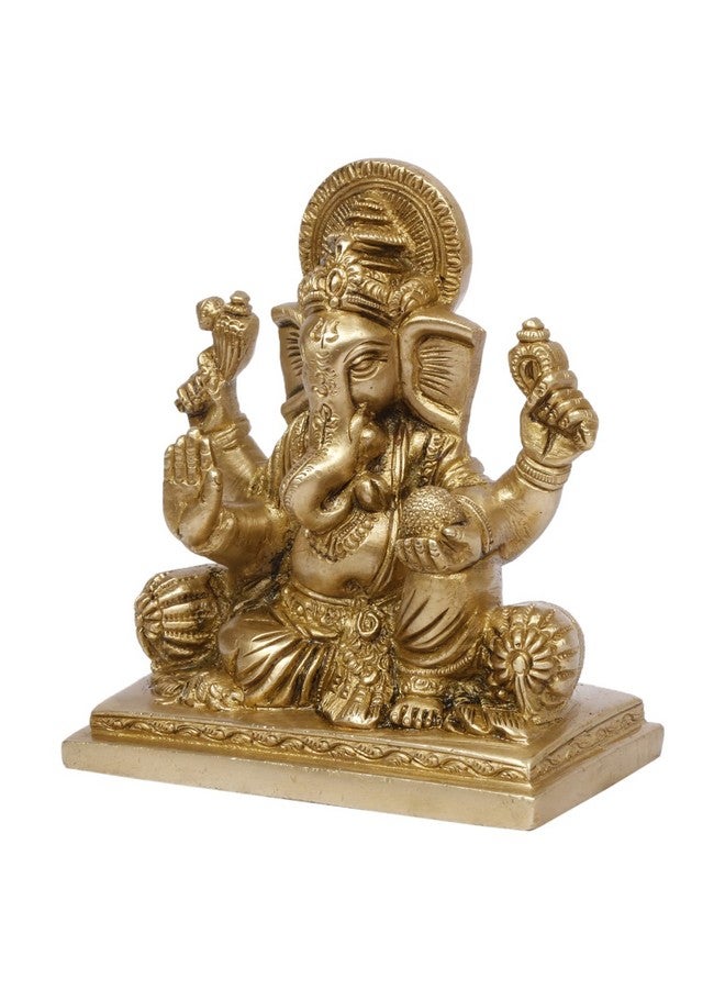 Kartique Brass Ganesh Bhagwan Idol Ganesha Statue Ganpati Murti for Home Entrance Decor Diwali Gift Ganesha with Large Ear Height 5 Inch Gold Color - Image 4