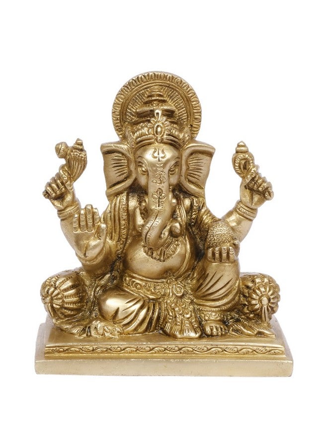 Kartique Brass Ganesh Bhagwan Idol Ganesha Statue Ganpati Murti for Home Entrance Decor Diwali Gift Ganesha with Large Ear Height 5 Inch Gold Color - Image 2