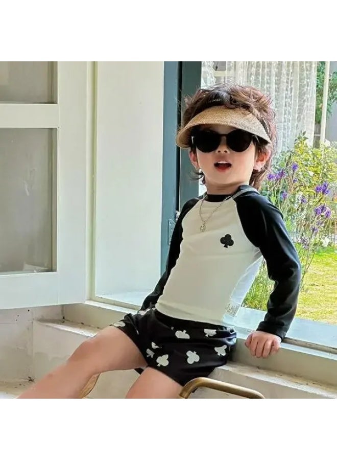 Loquat Children's Split Swimsuit Boy's Baby's Swimsuit Children's Seaside Beach Western-style Sunscreen Quick-drying Swimsuit Set-Color:Black- - Image 2
