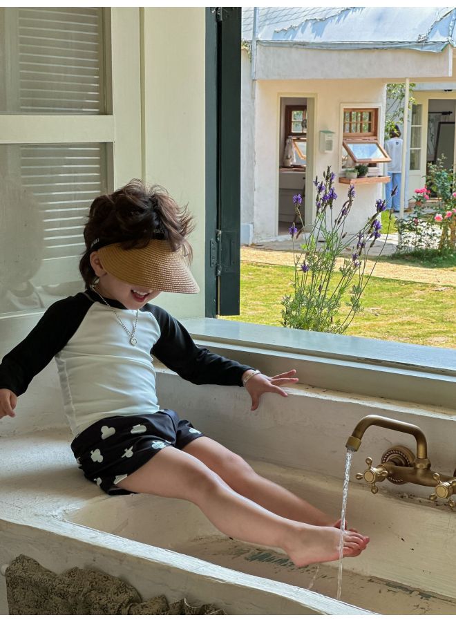 Loquat Children's Split Swimsuit Boy's Baby's Swimsuit Children's Seaside Beach Western-style Sunscreen Quick-drying Swimsuit Set-Color:Black- - Image 1