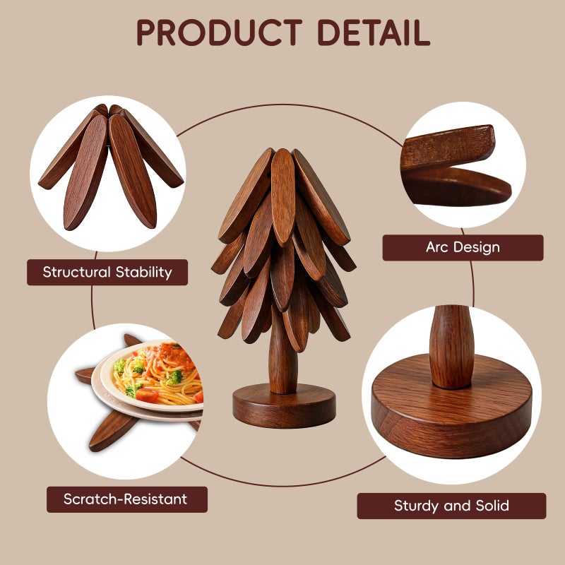 seektik Wooden Trivets for Hot Dishes, Wooden Tree Trivet Set, Natural Tree Trivet Set - Foldable Coasters for Kitchen Counter, Hot Pots and Pans, Heat Resistant Table Protectors - Image 3