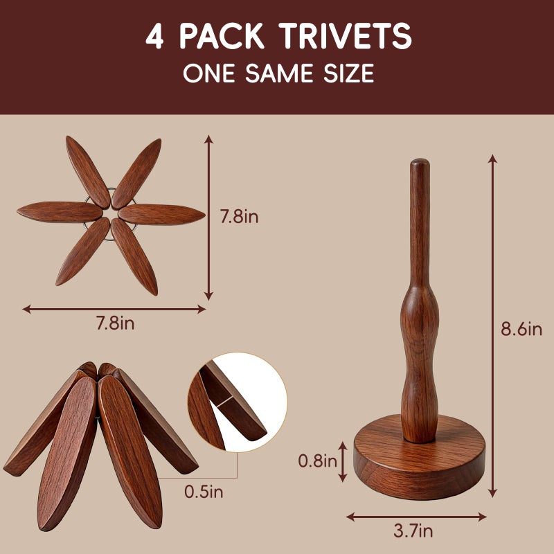 seektik Wooden Trivets for Hot Dishes, Wooden Tree Trivet Set, Natural Tree Trivet Set - Foldable Coasters for Kitchen Counter, Hot Pots and Pans, Heat Resistant Table Protectors - Image 5