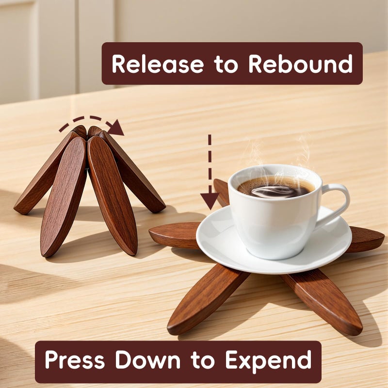 seektik Wooden Trivets for Hot Dishes, Wooden Tree Trivet Set, Natural Tree Trivet Set - Foldable Coasters for Kitchen Counter, Hot Pots and Pans, Heat Resistant Table Protectors - Image 4