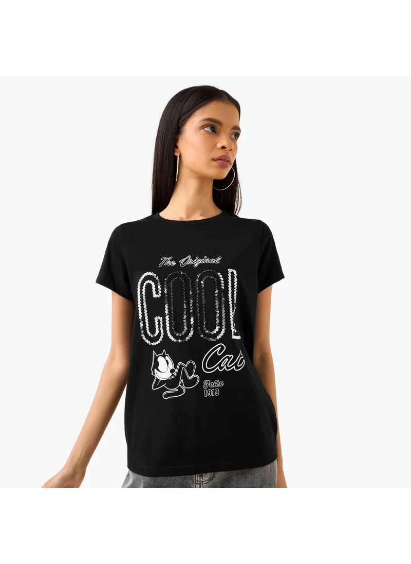 اس بي كاركترز Felix the Cat Embellished T-shirt with Crew Neck