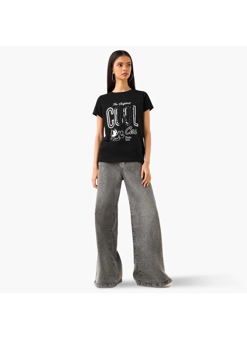 اس بي كاركترز Felix the Cat Embellished T-shirt with Crew Neck