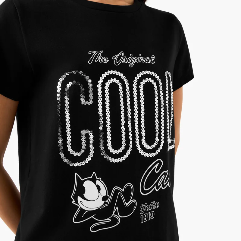 SP Characters Felix the Cat Embellished T-shirt with Crew Neck