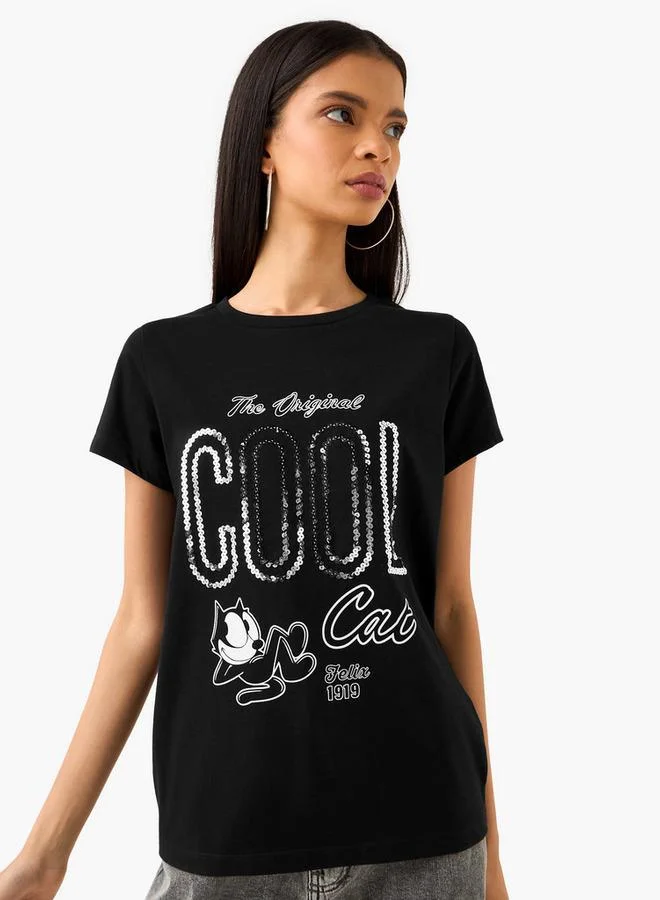 اس بي كاركترز تيشيرت فيليكس ذا كات مزين بياقة دائرية