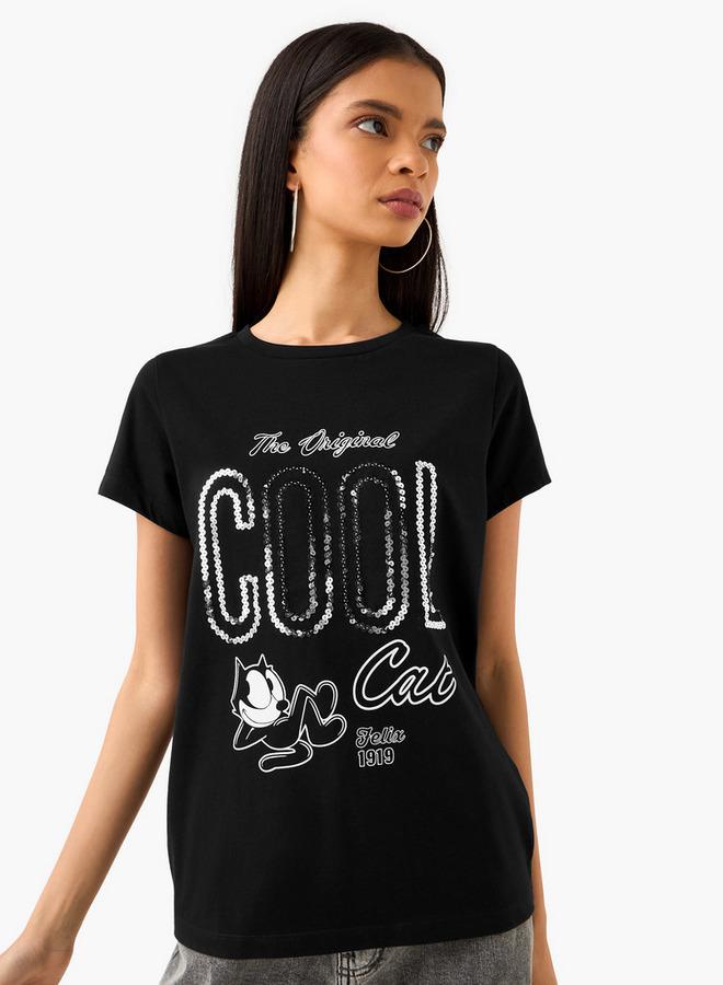 اس بي كاركترز تيشيرت فيليكس ذا كات مزين بياقة دائرية - Image 1