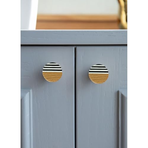 Perilla Home Aubrey Wooden BlackWhite Knobs Pack of 6 Handmade 15 Inch Diameter Kitchen Cabinets Knobs Stylish Pulls with Brass Metal Screw Drawer Knobs for Closet Hallway Bedrooms Bathroom - Image 3