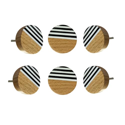 Perilla Home Aubrey Wooden BlackWhite Knobs Pack of 6 Handmade 15 Inch Diameter Kitchen Cabinets Knobs Stylish Pulls with Brass Metal Screw Drawer Knobs for Closet Hallway Bedrooms Bathroom - Image 1